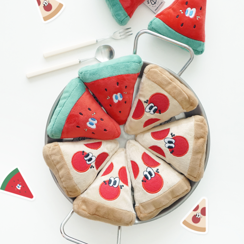 딩독 수박과 피자 노즈워크 삑삑이 바스락 터그 장난감